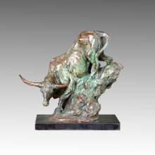 Животная бронзовая скульптура Крупный рогатый скот / Буффало Декор Латунная статуя Tpal-184
